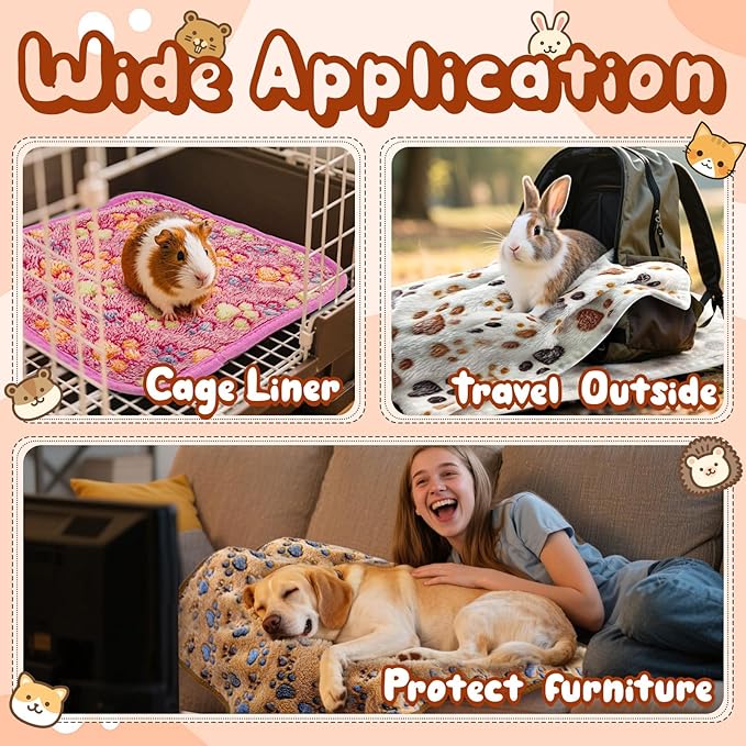 3 Pcs Washable Guinea Pig Blankets Absorbent Small Animal Fleece Bedding Cage Liners Reusable Pet Pee Pad Sleep Mat Pad Cover for Hamster Ferret Rabbit Chinchilla Hedgehog (Multi, Muitisize)-PawvioPets