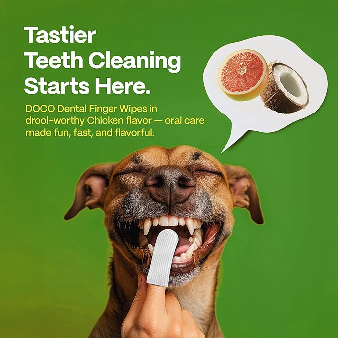 DOCO Dog Teeth Cleaning Wipes Dental Finger Wipes for Cats & Dogs Remove Plaque & Tartar, Freshen Breath, No Rinse, Easy Pet Tooth Cleaning Kit for Oral Care, Coconut & Grapefruit Flavor, 100 Count-PawvioPets