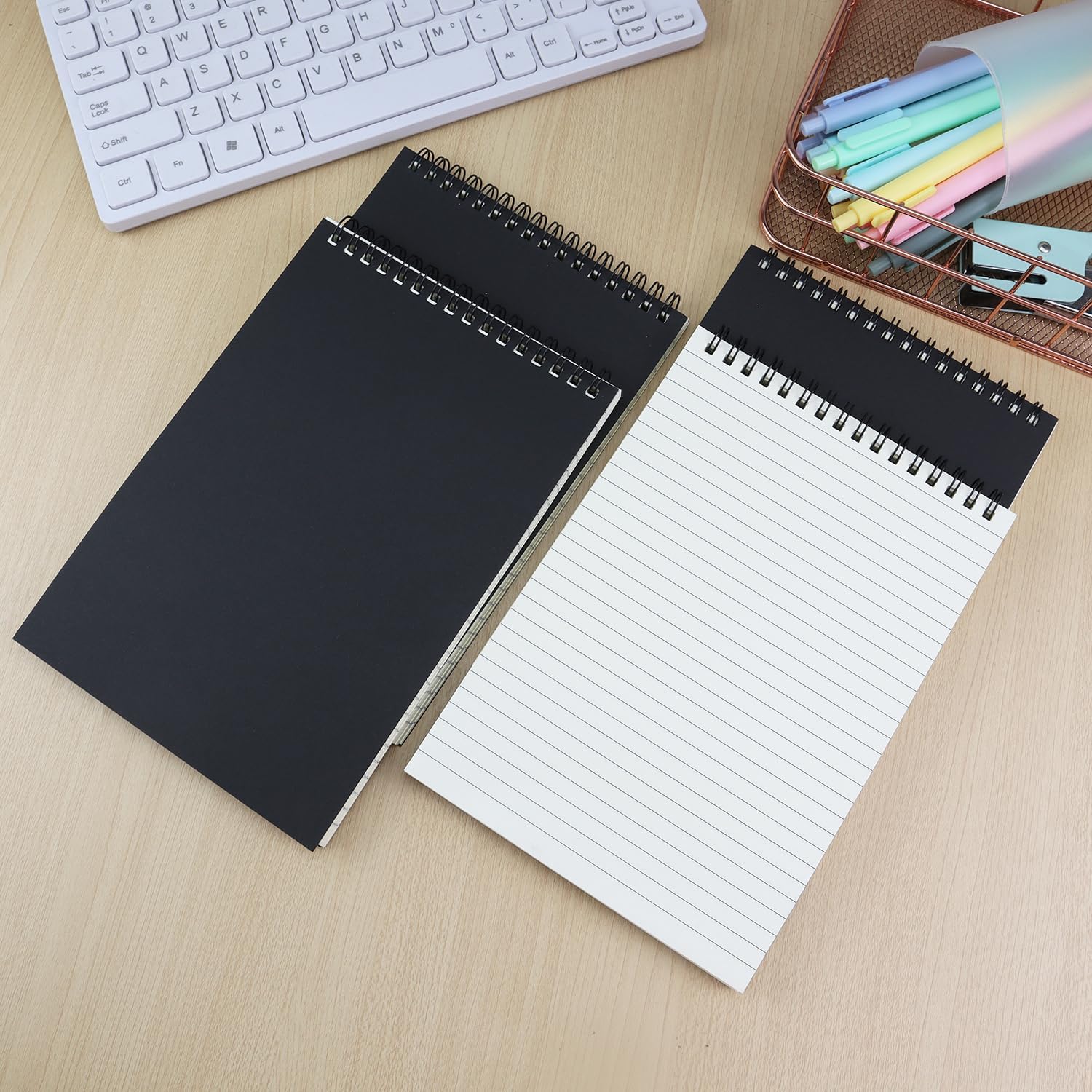 4 Pcs Top Bound Spiral Notebook,8.3 inch x 5.8 inch,60 Sheet,7mm College Ruled Paper,A5 Spiral Note Pads Memo Lined Notebook Journal for School and Office Supplies (Black)