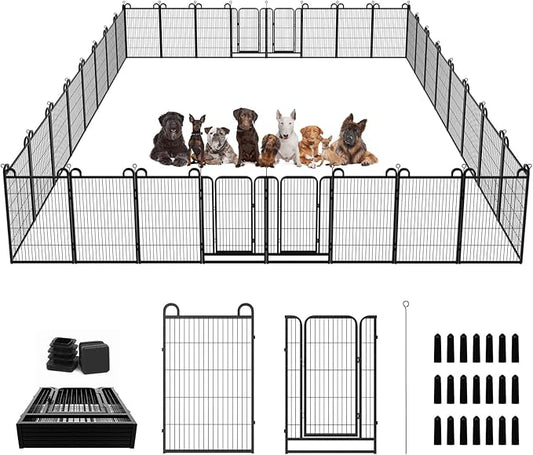Dog Playpen Outdoor 32 Panels Heavy Duty Dog Fence 40" Height Anti-Rust with Doors Portable for RV Camping Yard, Total 71FT, 406 Sq.ft, Snowy Black-PawvioPets