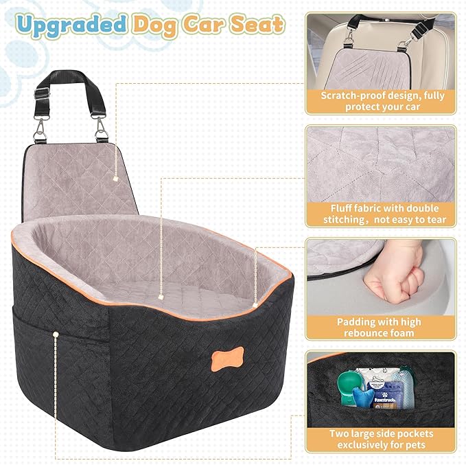COCASES Dog Car Seats for Small Medium Dogs, Height-Adjustable Dog Booster Car Seat, Detachable and Washable Car Dog Bed with Seat Belt for Pet Under 35lbs Car Trip-PawvioPets