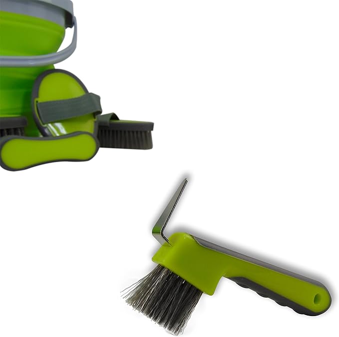 Collapsible Grooming Kit 10 Liter Bucket and 5 Grooming Tools - By Southwestern Equine (Lime Green)-PawvioPets