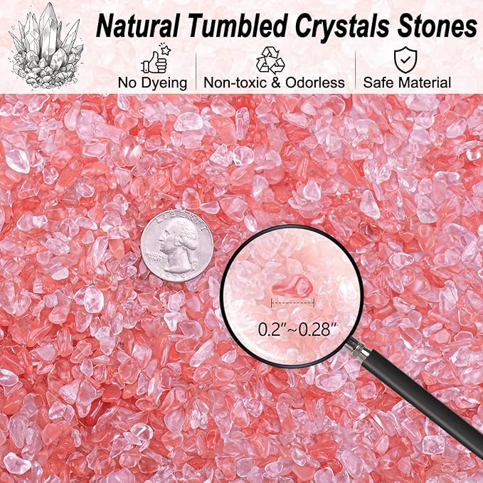 3 Lb Watermelon Tourmaline Quartz Crystal Chips Bulk, 5-7mm Natural Tumbled Crushed Stones Red Healing Crystal Chips Bulk Gemstones for Vase Fillers, Aquarium and Home Decoration-PawvioPets