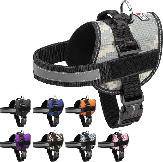 Dogline Dog Harness, Reflective No-Pull Adjustable Vest with Handle for Walking, Training, Breathable, No - Choke Harness for Small, Medium or Large Dogs Room for Patches Girth 33"-46" in Urban Camo-PawvioPets