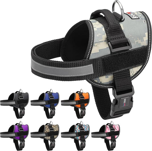 Dogline Dog Harness, Reflective No-Pull Adjustable Vest with Handle for Walking, Training, Breathable, No - Choke Harness for Small, Medium or Large Dogs Room for Patches Girth 33"-46" in Urban Camo-PawvioPets