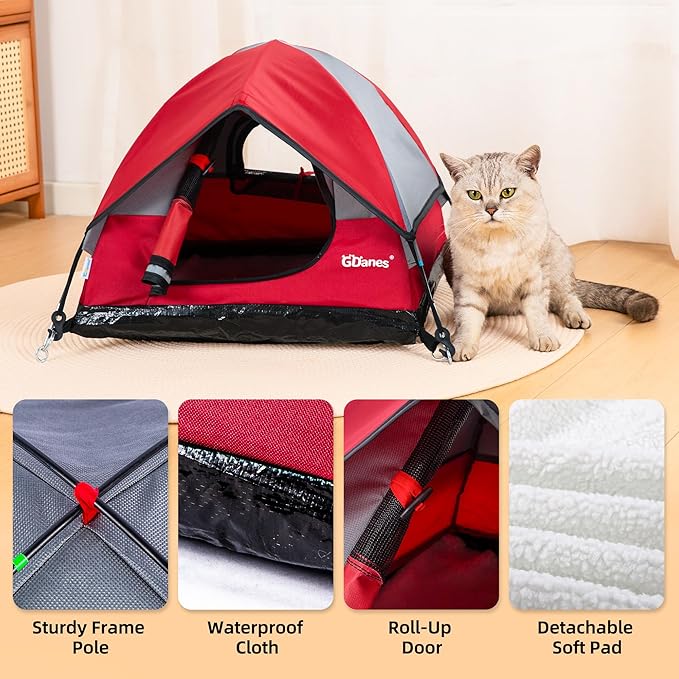 GDanes Cat House Portable Indoor/Outdoor Red Cat Tent for Cats and Small Dogs with Soft Pad-PawvioPets