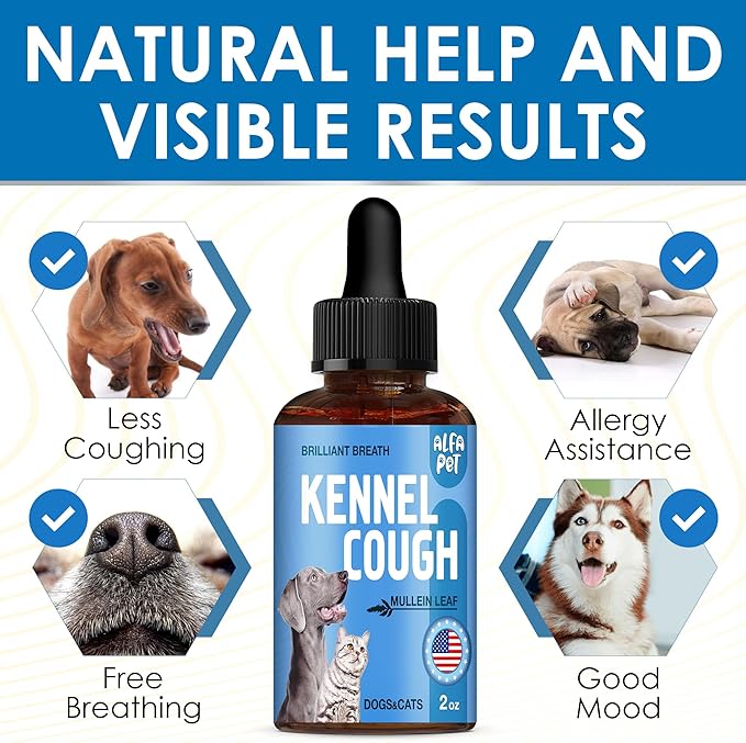 Dog Cough Treatment Liquid • Kennel Cough for Dogs & Cats • for Breathing During All Life Cycle • Marshmallow Root + Mullein Leaf in The Composition • Natural Supplement for All Breeds • 2 Oz-PawvioPets
