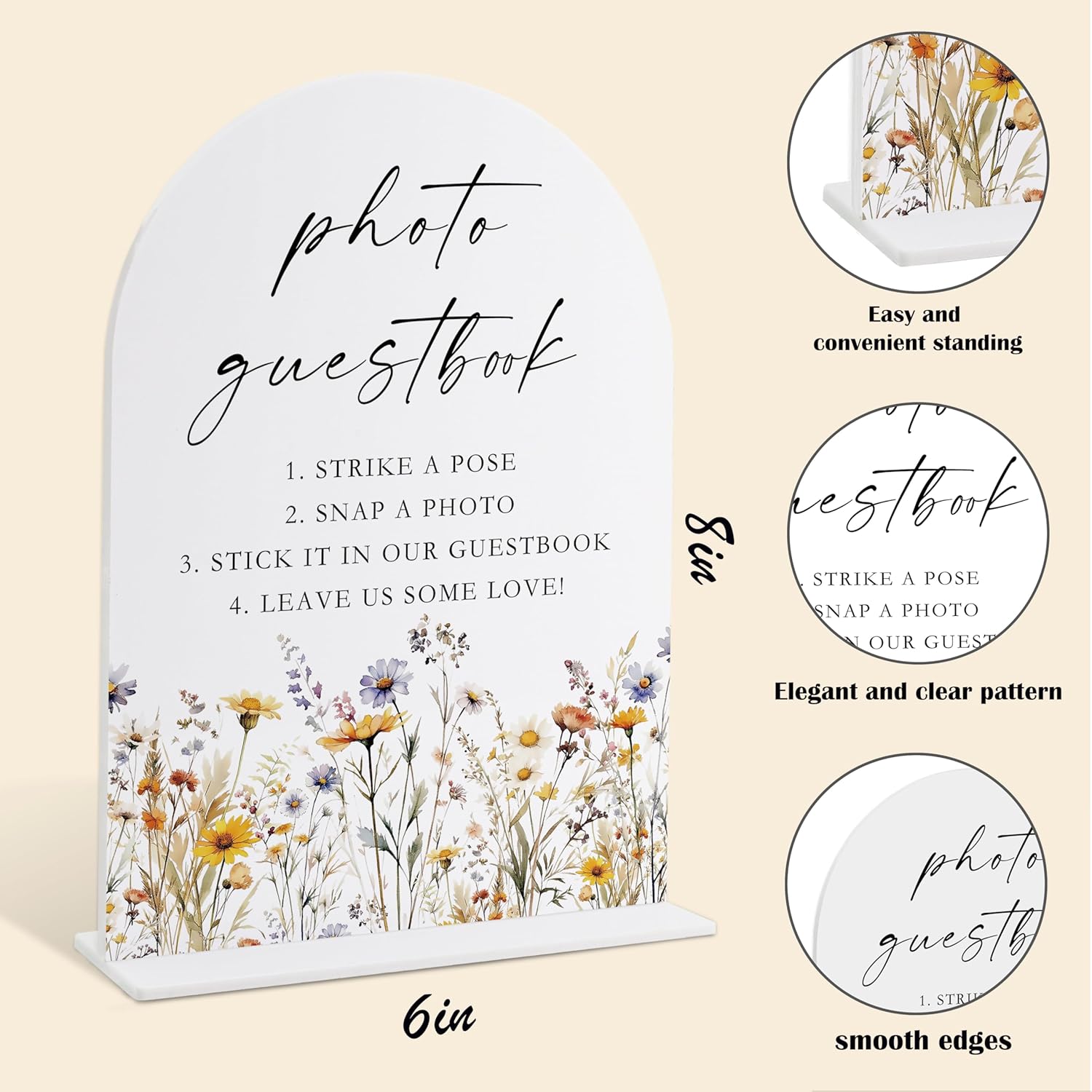 Wedding Signs for Ceremony and Reception, Boho Floral Acrylic Photo Guestbook Sign, Wedding Signage with Stand, Bridal Shower Table Centerpieces, Supplies for Engagement Reception Event Party, 28