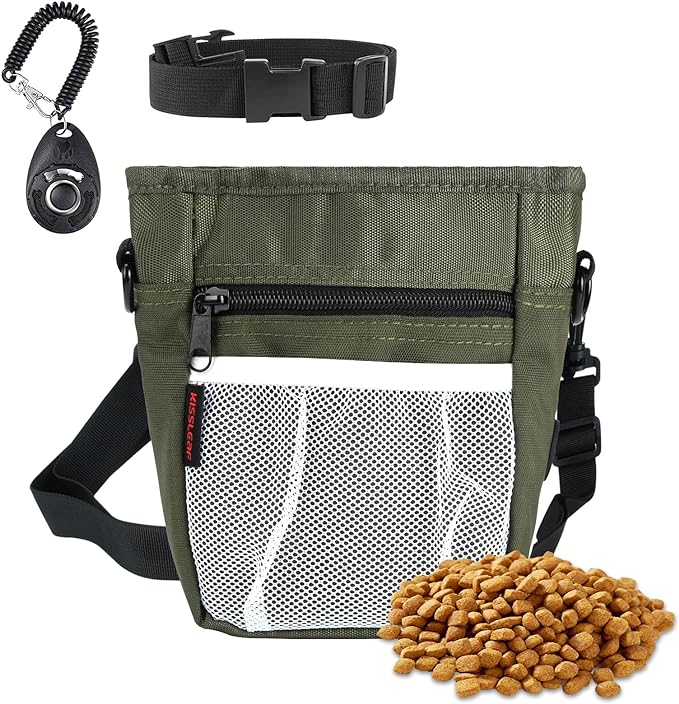 Dog Treat Pouches for Pet Training with Magnetic Closure Treat Pouches for Pet Training,Large Dog Treat Training Pouch and Dog Clicker,Training Treat Pouch Built-in Poop Bag Dispenser-Green-PawvioPets
