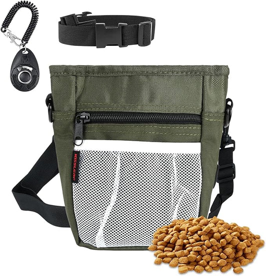 Dog Treat Pouches for Pet Training with Magnetic Closure Treat Pouches for Pet Training,Large Dog Treat Training Pouch and Dog Clicker,Training Treat Pouch Built-in Poop Bag Dispenser-Green-PawvioPets