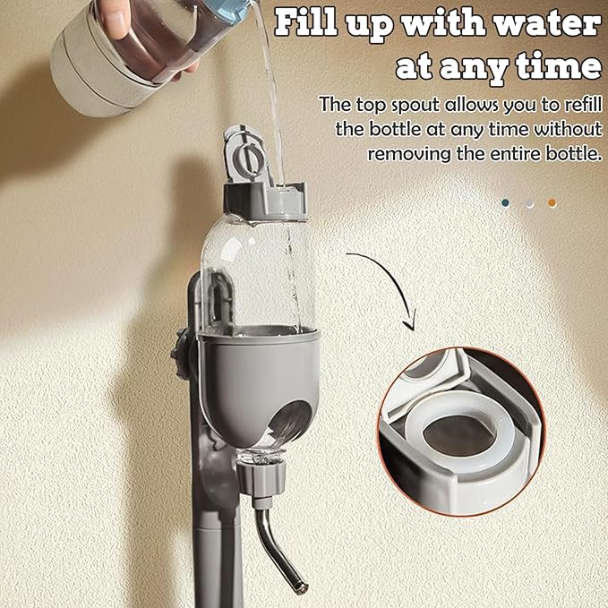 Fhiny Dog Water Feeder Bottle with Stand, Dispenser Automatic Water Food Bowl for Cage Leak-Proof No-Drip Adjustable Raised Pet Slow Water Bottle Dog Kennel Durable Drinker Container-PawvioPets