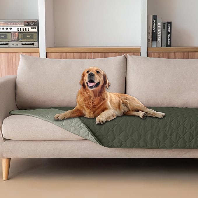 gogobunny 100% Double Sided Waterproof Dog Blanket Soft Pet Bed Cover Reversible Protect Furniture Couch Sofa Car for Puppy Large Dog Cat (Dark Olive/Light Olive, 30x70 Inch (Pack of 1))-PawvioPets