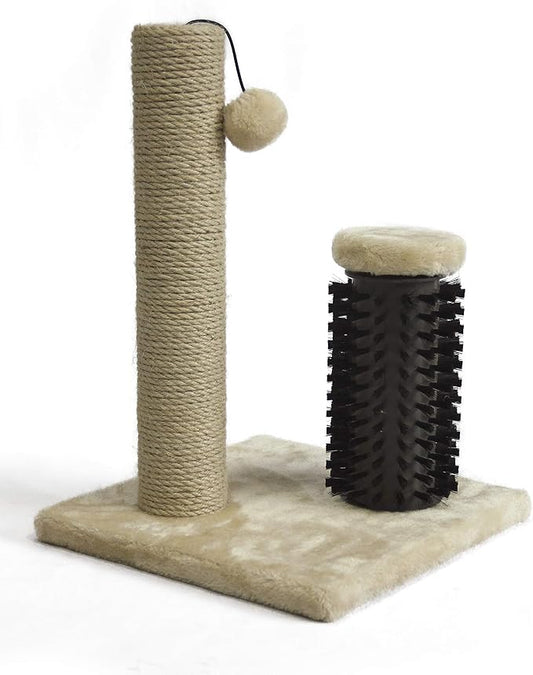 Amazon Basics Cat Scratcher - Indoor Classic Single Cat & Kittens Scratching Post with Brush, Small (16.5" H) - Beige-PawvioPets