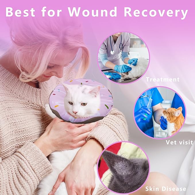 Cat Cone Collar Soft, Adjustable Cat Recovery Collar Kitten Cones to Stop Licking, Cute Donut E Collar After Surgery, Cats Neck Pillow Cone Elizabethan Cones of Shame (Waterproof Purple, Small)-PawvioPets