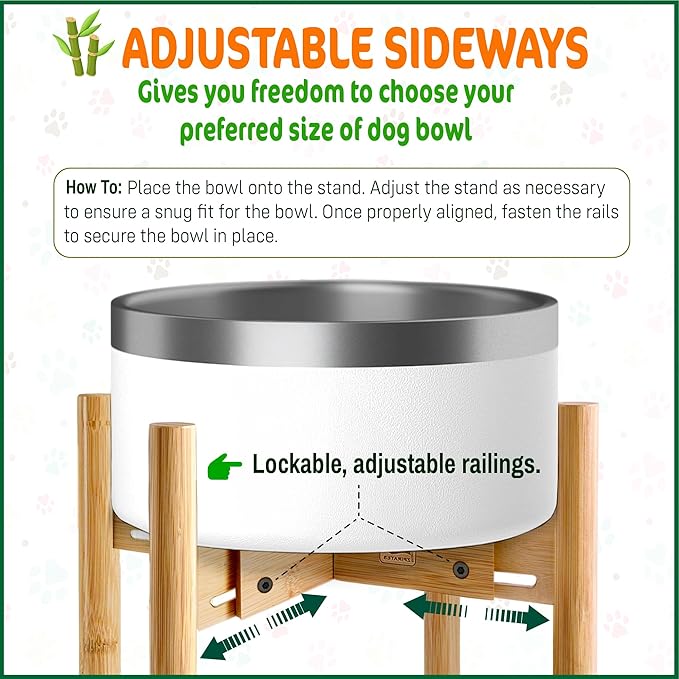 Dog Bowl Stand for Medium Breeds - Raises Bowls to 9-inch High, Ants/Bugs-Off - Adjustable, Fits Various Sizes of Dog Food/Water Bowls and Slow Feeders - Bamboo-PawvioPets