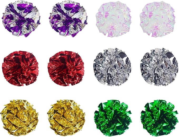 Andiker Cat Crinkle Balls, 2.36 Inches 6 Colors 12pcs Cat Balls Chew and Chase Kitten Mylar Crinkle Ball Lightweight Cats Toys for Indoor Cats to Keep Fit and Active(12pcs)-PawvioPets
