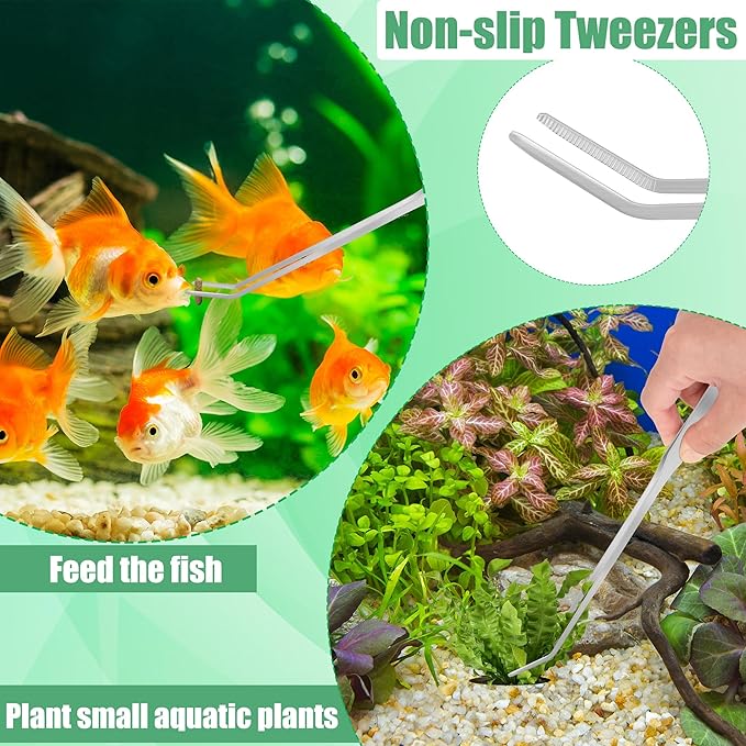 Aquarium Aquascape Tools Kit, 4 in 1 Anti-Rust Aquatic Plant Aquascaping Tool Stainless Steel Black Tweezers Scissors Spatula for Aquarium Tank Clean Fish Tank Aquascape Accessories Set-PawvioPets