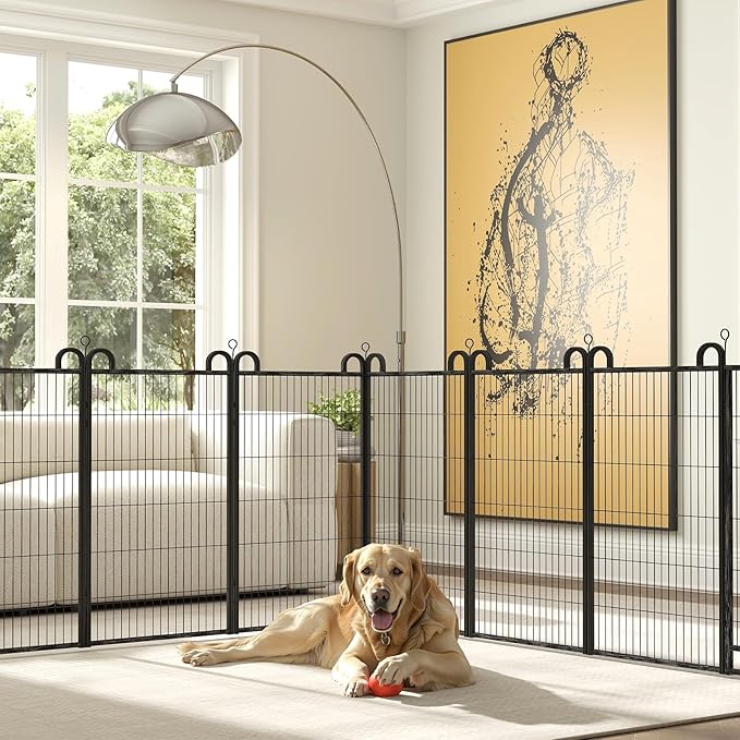 Dog Playpen Outdoor 32 Panels Heavy Duty Dog Fence 47" Height Anti-Rust with Doors Portable for RV Camping Yard, Total 71FT, 406 Sq.ft, Snowy Black-PawvioPets