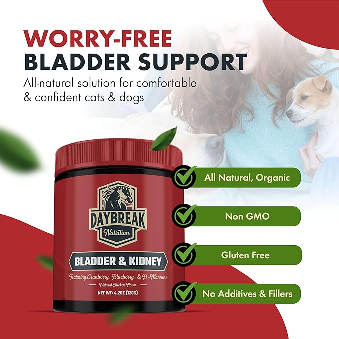 Bladder and Kidney Relief for Dogs & Cats by Daybreak Nutrition | Powder Cranberry Supplement for Dogs and Cat for UTI Treatment & Urinary Support | Dog & Cat Urinary Tract Infection Remedy Supplement-PawvioPets