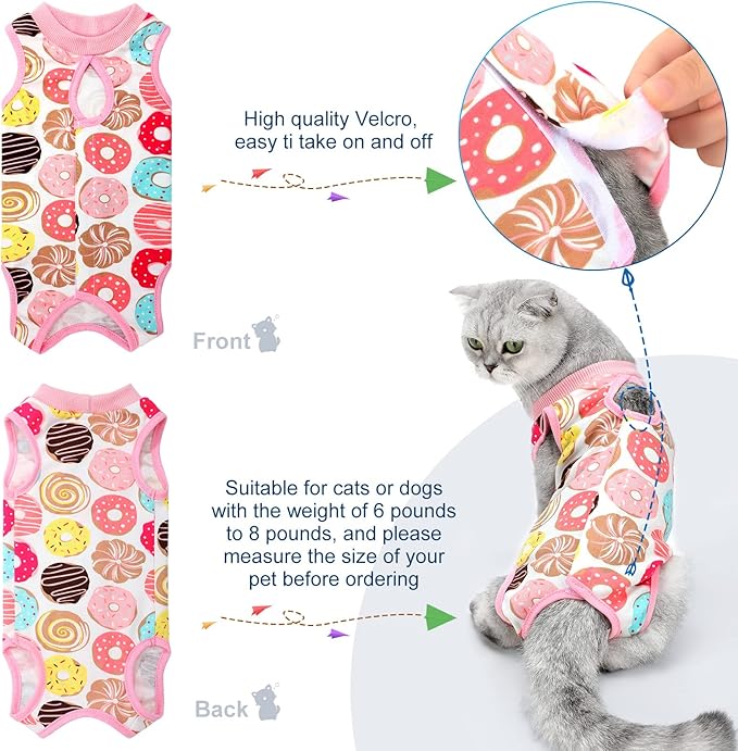 4 Pieces Cat Recovery Suits Body Wraps Breathable Kittens Recovery Clothes for Cats Small Dogs Abdominal Weaning(Banana, Football, Strawberry, Donut,L)-PawvioPets
