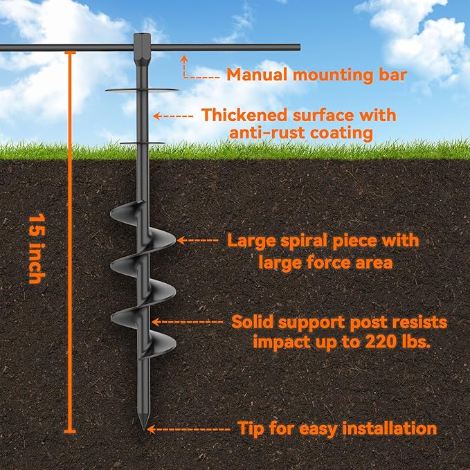 Dog Tie Out Stake, Heavy Duty Dog Tie Out Stake for Large Dogs up to 210 lbs, Ground Anchor for a Dog Cable, Leash, Lead Tether, Dog Accessories Trampoline Stakes 1-Pack (Black)-PawvioPets