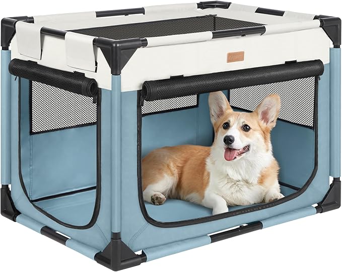 Dog Crate - Soft Pet Kennel for Dogs/Cats, 3-Door Breathable Travel Cage with Mesh Window, Portable Dog Kennel for Indoor & Outdoor, Blue-XL-PawvioPets