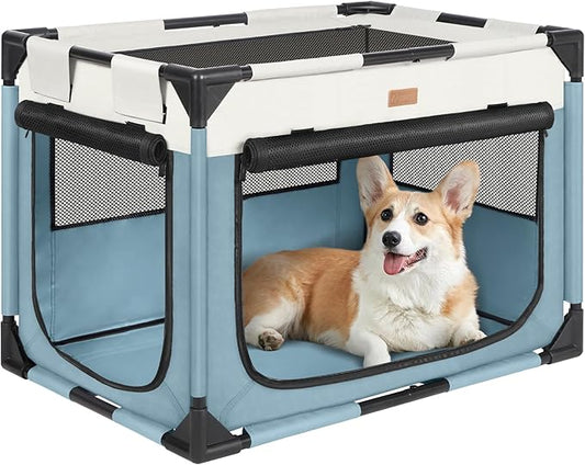Dog Crate - Soft Pet Kennel for Dogs/Cats, 3-Door Breathable Travel Cage with Mesh Window, Portable Dog Kennel for Indoor & Outdoor, Blue-XL-PawvioPets