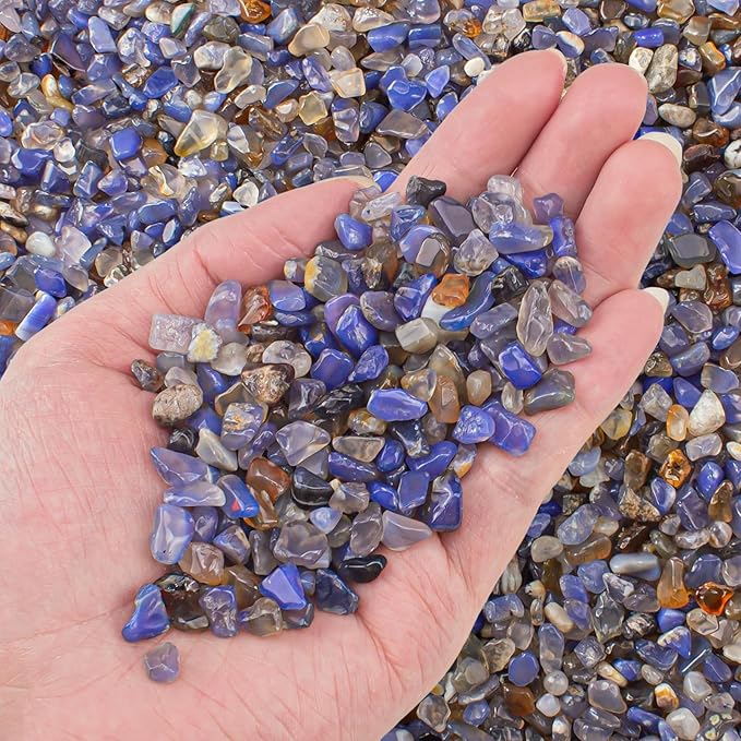 3 Lb Blue Agate Polished Tumbled Stones Chips, Aquarium Gravel Rocks Natural Decorative Pebbles Marbles for Aquarium, Vase Fillers, Succulent Plants Decor-PawvioPets