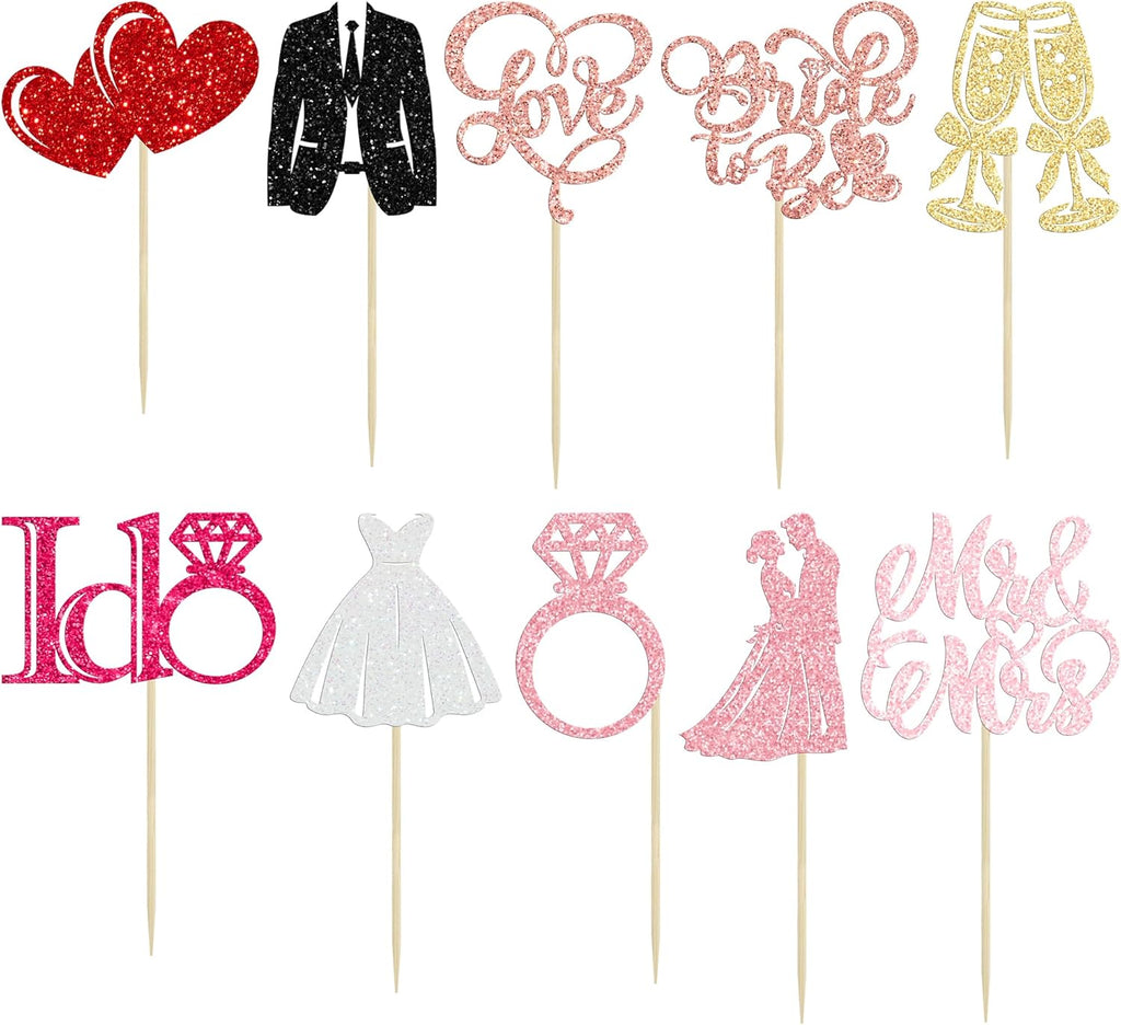 Gyufise 30Pcs Bride to Be Cupcake Toppers Glitter Diamond Ring I Do Love Cupcake Picks Miss to Mrs Bridal Shower Wedding Engagement Bachelorette Cake Decoration Multicolor