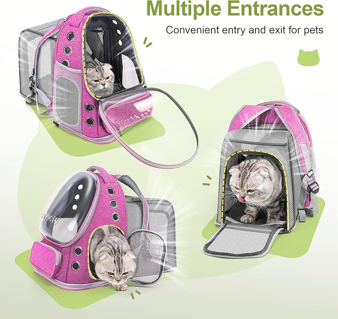 Expandable Cat Backpack,Cat Bubble Backpack Carrier for Carrying Cats, Pets and Small Dogs,Airline-Approved,Designed for Travel, Hiking, Walking,Car （Pink-PawvioPets