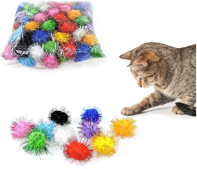 Andiker Cat Crinkle Balls, 2.36 Inches Colorful Cat Balls Chew and Chase Cat Mylar Crinkle Balls Lightweight Cat Toys for Indoor Cats to Keep Fit and Active (100pc)-PawvioPets