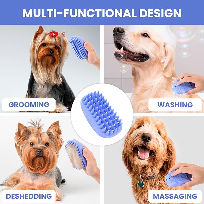 Bath Brush for Pet Grooming & Massage - Rubber Scrubbing Brush for Showers, Ideal for Long & Short Haired Dogs and Cats, Essential Puppy Accessory, Long Pins [We Love Doodles]-PawvioPets