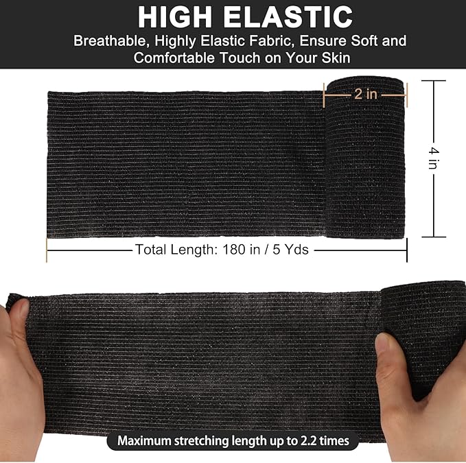 24 Pack Self Adhesive Bandage Wrap, 4” x 5 Yards Cohesive Medical Tape Elastic Grip Tape Black Sports Tape Athletic for Ankle, Wrist Sprains, Pet First Aid (Black, 4 Inch)-PawvioPets