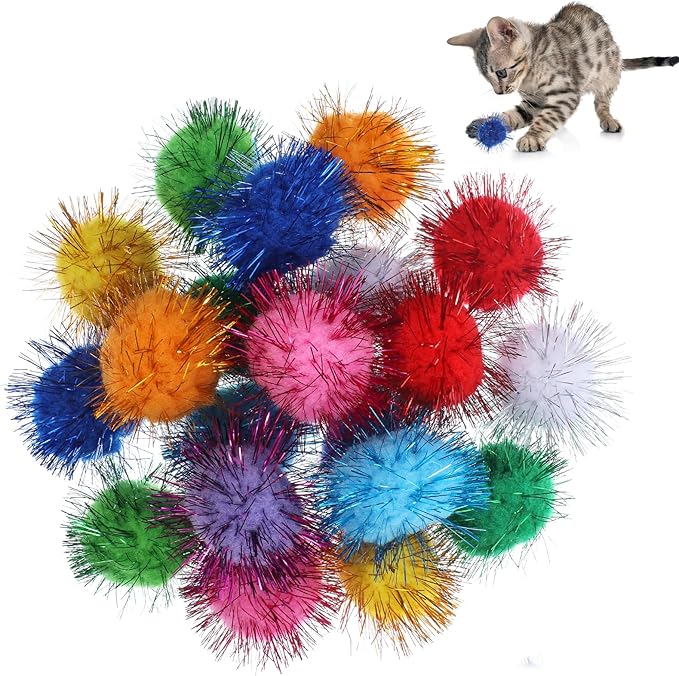 40 Pcs Pom Pom Balls for Kittens Colorful Pompom Balls for Cats Sparkle Ball for Cats Interactive Cat Toy Set for Exercise and Entertainment-PawvioPets