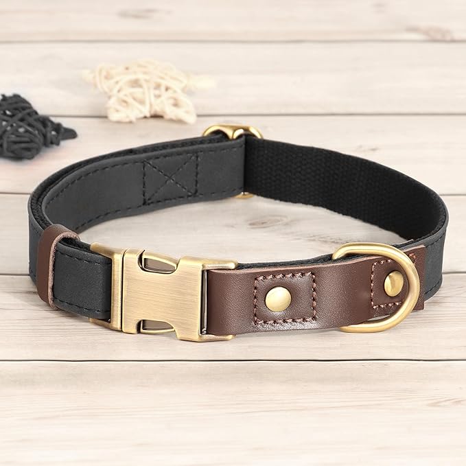 Didog Soft PU Leather Dog Collars for Small Dogs,Classic Adjustable Dog Collars with Quick Release Metal Buckle,Easy Clean and Comfortable with Nylon Lining,Black,S Neck 10-15"-PawvioPets