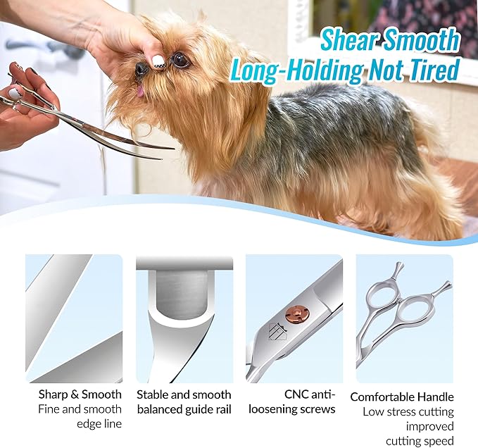 Dog Grooming Scissors: 7.0 inch Curved Pet Shears Made Of Japanese 440C Advanced Stainless Steel Professional Grooming Scissors for Dogs Cats and Other Pets-PawvioPets