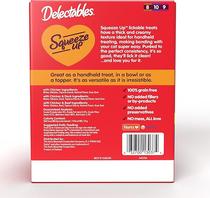 Delectables Squeeze Up Non-Seafood Variety Pack, Creamy Squeezable Puree, Lickable Wet Cat Treats, Grain Free, No Added Fillers, No By-Products, No Added Preservatives, 0.5 Ounces Tube, 54 Tubes Total-PawvioPets