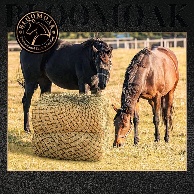 Bloomoak Slow Hay Net Feeder for Horses, Durable Soft Black PE 2/3 String Hay Bales Bags, Fit 36x18x18 to 47x25x17 Inches, Extends 50-64 Inches (2 1.6" Hole/2PC)-PawvioPets