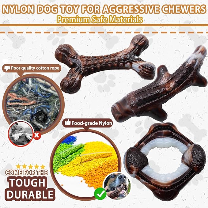 Magicorange 3-Pack Dog Chew Toys for Aggressive Chewers, Nylon Durable Dog Toys, Bacon Flavored Tough Bones Chew Toys-PawvioPets