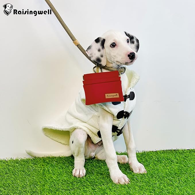 Dog Treat Pouch, Red Pocket Sized Pet Training Pouch, Cotton Fabric, Hand Free Dog Walking Bag with Carabiner, Self-Closing Pet Feed Snack Reward, for Puppy Travel or Outdoor Use-PawvioPets