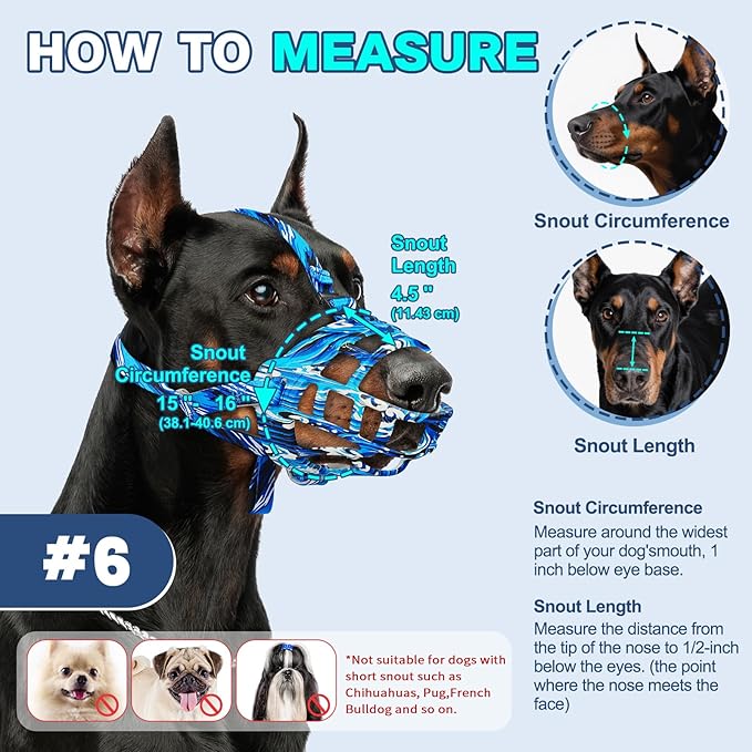 Basket Muzzle to Prevent Biting, Dog Muzzle for Large Medium Small Dogs Allows Panting Drinking Anti Chewing, Perfect for Grooming Trimming Training and Aggressive Reactive Dogs (Blue, Size 6)-PawvioPets