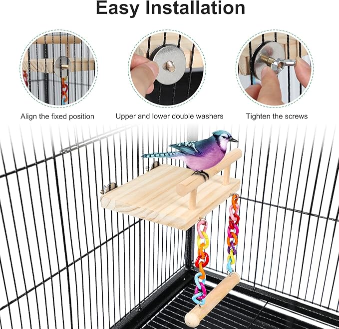 Bird Perches Cage Toys Parrot Wooden Platform Play Gyms Exercise Stands with Acrylic Wood Swing Ferris Wheel Chewing for Animals Green Cheeks, Baby Lovebird, Chinchilla, Hamster Budgie-PawvioPets