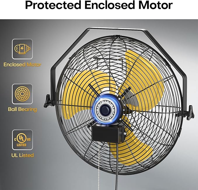 18 Inch Industrial Wall Fan, 4800 CFM Metal Wall Mount Fans with Poweful Motor, 3 Speed, Heavy Duty Fan Indoor for Covered Patio, Greenhouse, Gazebo, and Garage, UL Listed-PawvioPets