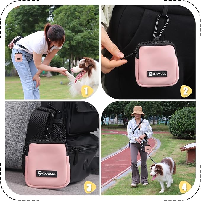Dog Treat Pouch 2 PCS, Waterproof Small Dog Treat Bag for Leash, Hands Free Dog Walking Bag with Carabiner, Dog Poop Bag Holder for Pet Puppy Travel or Outdoor Use, Zipper Closure to Avoid Spilling-PawvioPets