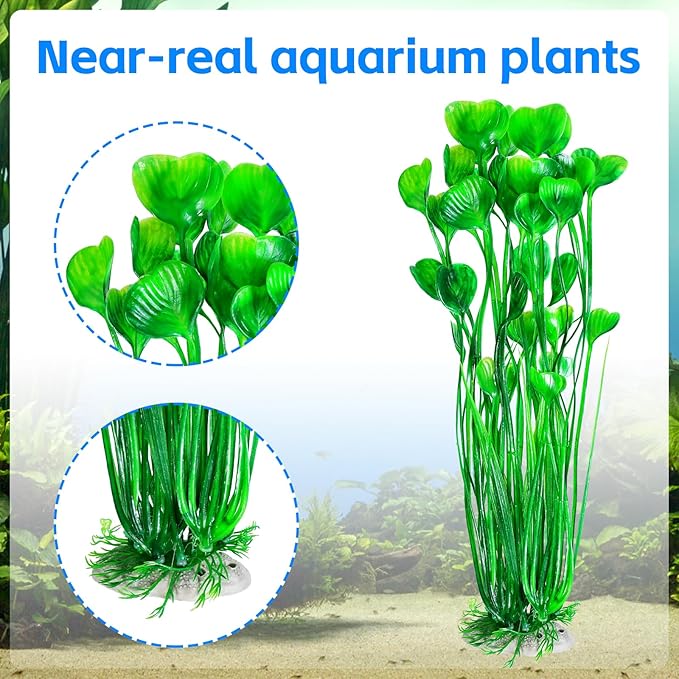 AQUANEAT Artificial Fish Tank Plants, Plastic Aquarium Accessories Large, 15.5 inch Green Decorations, 2pcs-PawvioPets