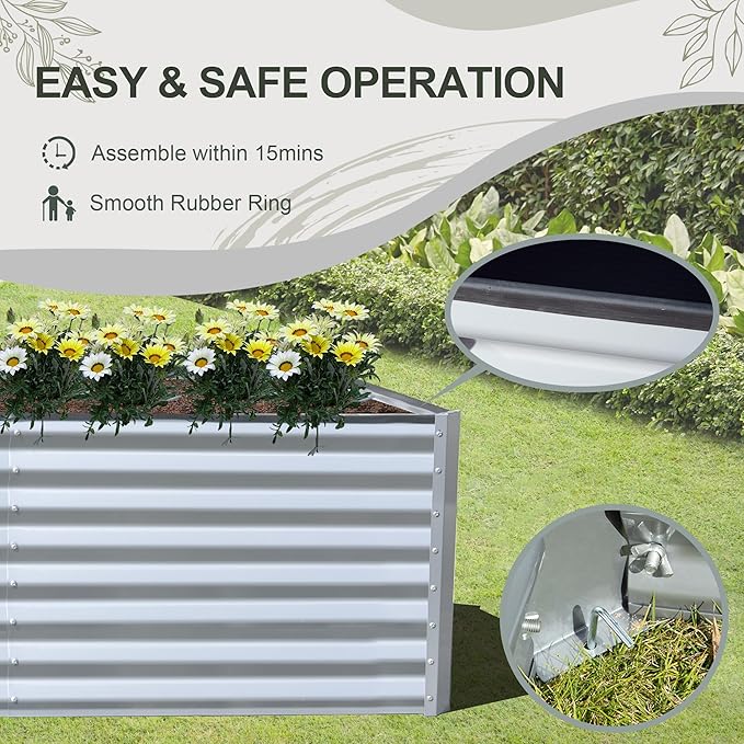 Domi Raised Garden Beds Outdoor, 6x3x2ft Thickening Tall Metal Rectangular Deep Root Box Planter for Vegetables, Flowers, Herbs, and Succulents 2" Deep w/ 256 Gallon Capacity - Silvery-PawvioPets
