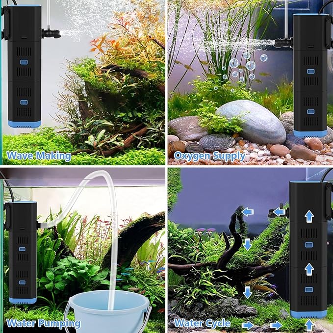 Aquarium Filter for 40-170 Gallon Tank，265GPH Fish Tank Filter 16W Green Clean Machine Submersible Pump Filter for Green Water and Algae Clean,Submersible Internal Filter for Saltwater Freshwater-PawvioPets