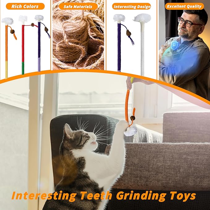 3pcs Safe Cat Rope Toy,Teeth Clean Toy for Cat, Cat Chew Toys for Indoor Cat,Kitten Interactive Toys-PawvioPets