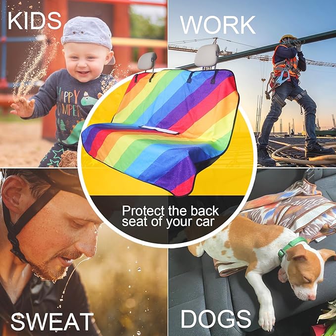 Back Seat Cover for Car Trucks Van SUV,Waterproof Rear Bench Towel Seat Covers for Dogs and Kids,Automotive Backseat Protector (Rainbow)-PawvioPets