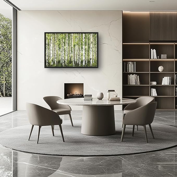 Extra Large Birch Tree Framed Wall Art for Living Room,Oversized Green Aspen Trees Forest Pictures Wall Decor,Canvas Print Painting Modern Artwork Bedroom Office Bathroom 36L" x 24W"-PawvioPets